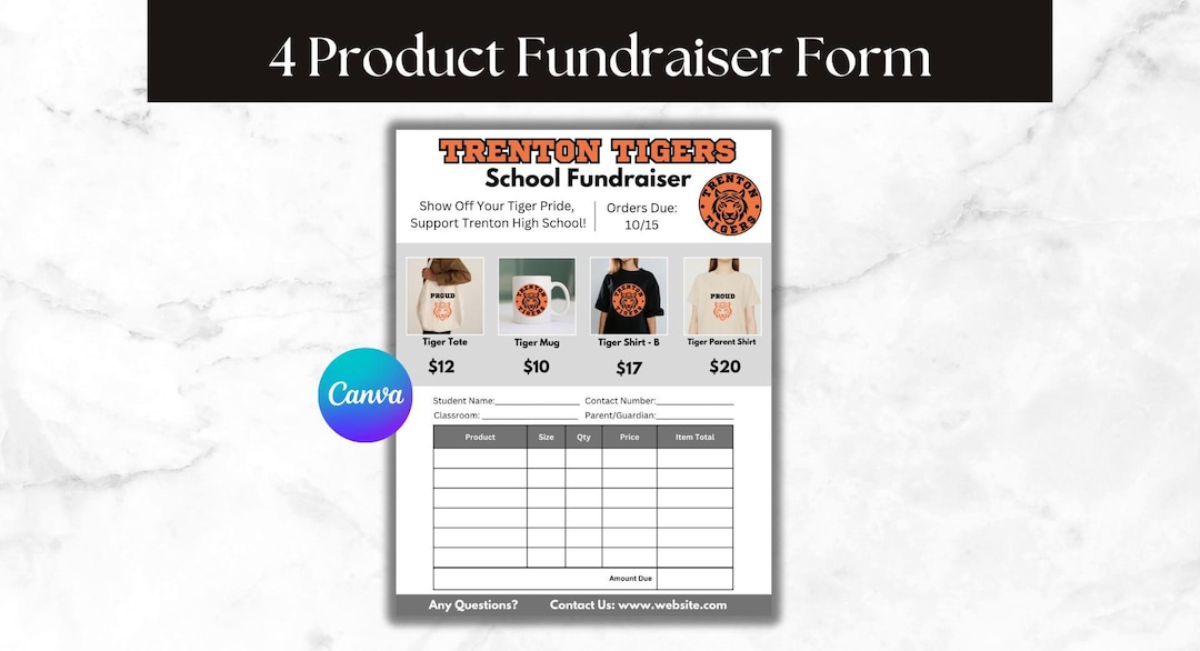 Editable School 4 Product Fundraiser Order Form Customizable Template ...