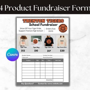 Editable School 4 Product Fundraiser Order Form Customizable Template School Fundraiser PTA Product Fundraiser | Digital Download