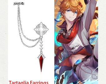 Tartaglia Earrings Set, Clip-on & Stud, Genshin Impact Fatui Cosplay Jewelry