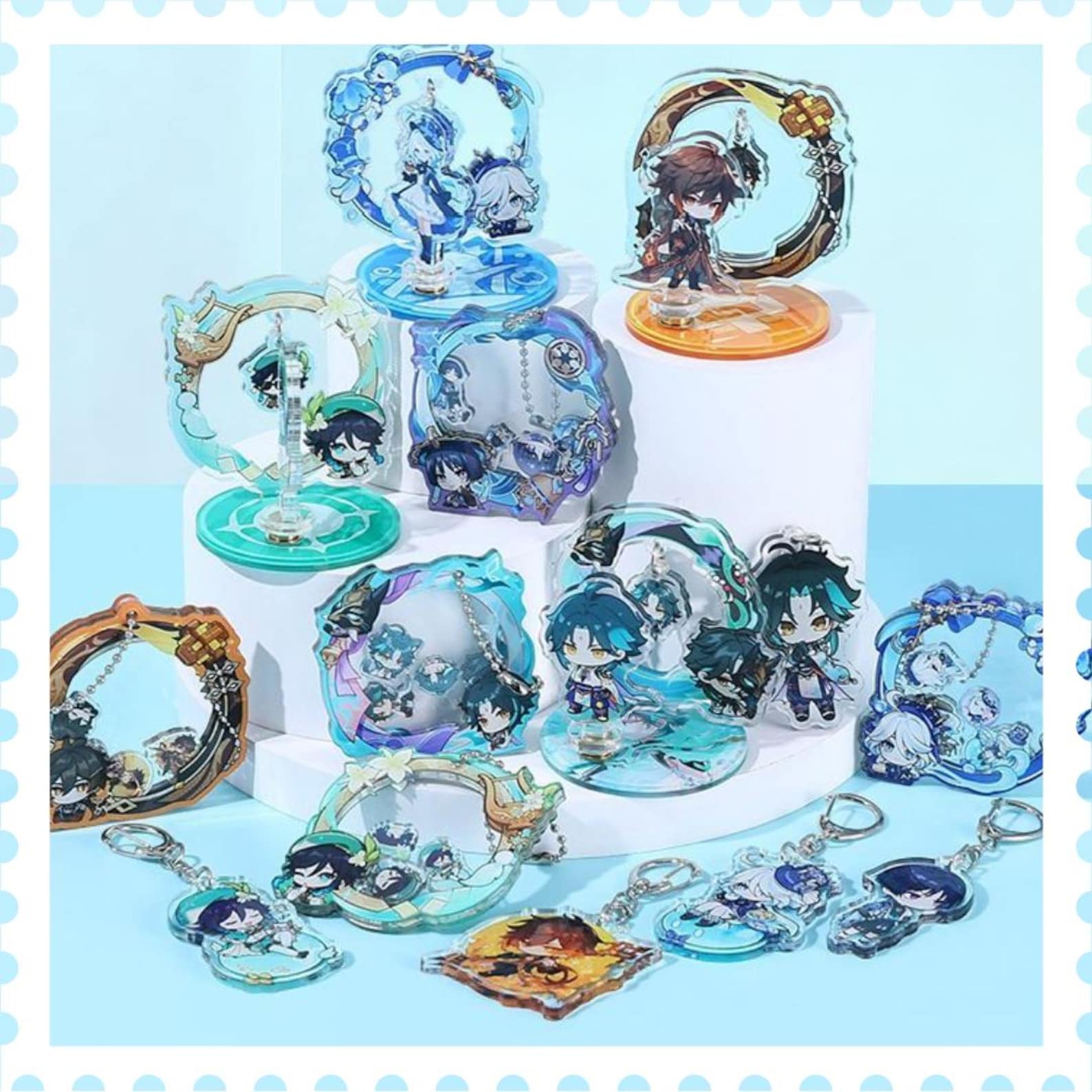 Genshin Impact 6cm Shaker Keychain & Rotating Stand, Furina Venti ...