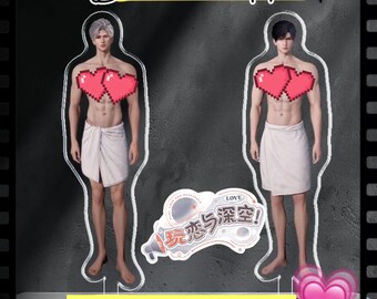 Love and Deepspace Sexy Abs Acrylic Stand - Rotating Towel Themed Display with Sylus, Zayne, Rafayel, Xavier, Otome Collectible Gift