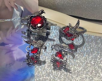 Love and Deep Space Sylus Crow Brooch Crow Ring Earrings Handmade Accessories,Sylus Crow Jewelry Set,Love and Deep Space, サイラス 恋与深空 カラスのブローチ