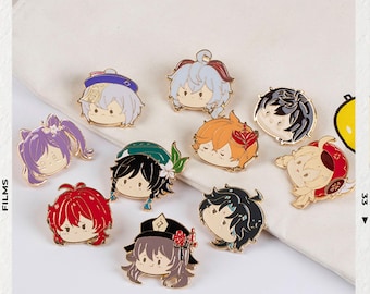 Genshin Character Metal Pins- Diluc Zhongli Xiao Qiqi Keqing Klee Hu Tao Enamel Badges