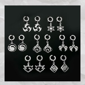 Genshin Impact 7 Elements Örhängen Set - Clip-On Örhängen Pyro Electro Cryo Hydro Dendro Anemo Geo, Färgäkta Cosplay Smycken