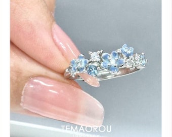 Zayne Star Flower Ring, Love and Deepspace Adjustable Ring, Blue Floral Anime Jewelry,Gift for Her