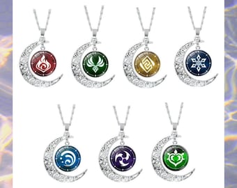 Genshin Element Archons Necklace Glow Fantasy Series Alloy Pendant Anemo Electro Geo Hydro Dendro Pyro Cryo