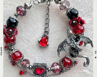 Love and Deepspace Sylus-kralenarmband - Abyss-serie handgemaakte telefoonbedel en ita-tasje, zwartrode armband, uniek sieradencadeau,恋と深空