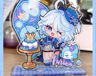 Genshin Impact Furina Acrylic Stand, 8cm Chibi Desktop Display, Cute Anime Figure Gift