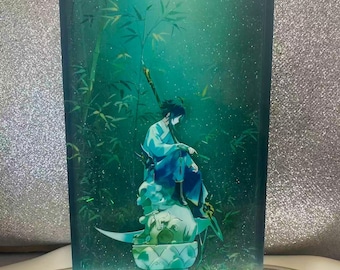 Figurine d'anime pour joueurs et collectionneurs, support acrylique pour sables mouvants Genshin Xiao, joli ornement de bureau, périphériques de bandes dessinées, fabriqué en éventail