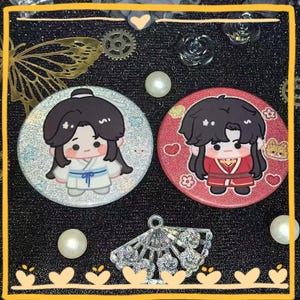 TGCF Chibi Söt Dubbel Glitter Emaljnål - HuaLian Plåtmärke med Silver Glitter Bas, Perfekt Present för Bokälskare
