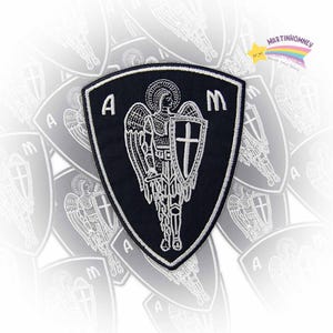 Archangel Warrior Embroidered Patch – Gothic Iron On Angel Patch with Sword and Shield for Jacket, Clothes, Bag, Tactical Gift