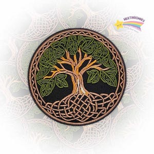 Celtic Tree Of Life Embroidered Patch – Spiritual Nature Iron On Patch With Roots And Knots For Jackets, Vests, Coats, Backpacks