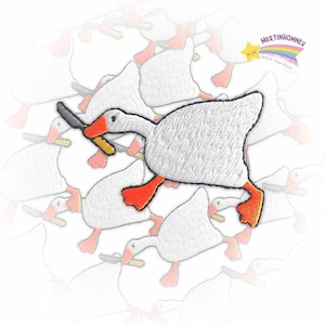 Goose With Knife Embroidered Patch – Meme Animal Patch for Clothes, Funny Iron On Applique for Backpacks, Denim, and Jackets
