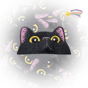 Peeking Black Cat Embroidered Patch - Cute Iron On Patch for Clothes, Funny Cat Lover Gift, DIY Badge for Jackets, Bags, and Accessories