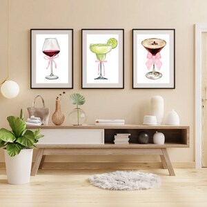 Coquette Wandkunst, Coquette Poster, Bogen Wandkunst, Cocktail Wandkunst, Barwagen Dekor, Kokette Dekor, Bogen Dekor, Wohnkultur, 3-teiliges Set