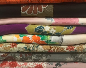 Japanese vintage silk kimono fabric 17 panels from 7 to 15 each sewing supplies dolls/' clothing hat/'s design craft quilting dressmaking