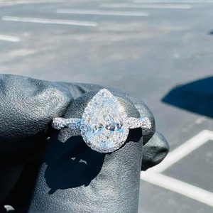 1.5 Carat Pear Cut Lab Grown Diamond with Halo with Side Stones Engagement Ring, IGI Certified, F/VS1, 14K Gold, 18K Gold, Platinum