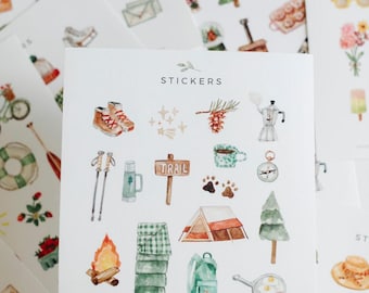 Camping Sticker Sheet Nature Stickers Summer Stickers Cute Sticker Sheet Aesthetic Stickers Sticker Sheets Deco Sticker Sheets