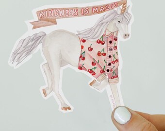 Kindness Is Magic Unicorn Sticker, Animal Sticker, Waterproof Vinyl for Laptop, Kindle, Water Bottle, Dishwasher Safe, Cute Sticker