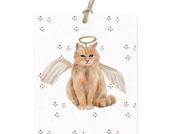 Festive Angel Cat Holiday Gift Tag Set - Illustrated Winter, Holiday, Christmas Gift Tags