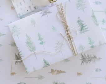 Christmas Wrapping Paper featuring watercolor Christmas Tree Forest- Beautiful Holiday gift wrap
