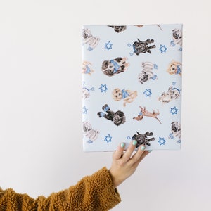 Hanukkah Puppies Holiday Gift Wrap - Hanukkah Wrapping Paper featuring cute illustrated puppy dogs