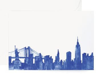 Illustrated Blue New York City Skyline Card - Everyday, Just Because, Blank Greeting Card