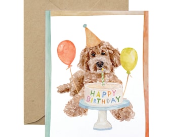 Happy Birthday Dog Greeting Card – Cute Goldendoodle Birthday Card for Dog Lover, Dog Mom, Dog Dad, Animal Greeting Card for Her or Him