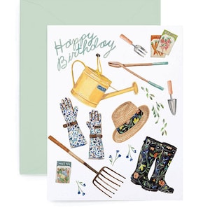 Gardening Happy Birthday Card - Illustrated Botanic Garden Celebration, Birthday Greeting Card