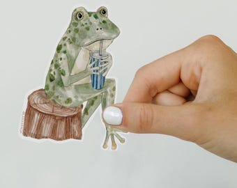 Chillin' Frog Sticker, Cute Sticker, Waterproof Vinyl for Laptop, Kindle, Water Bottle, Dishwasher Safe, Matte Computer Sticker, Cute Frog