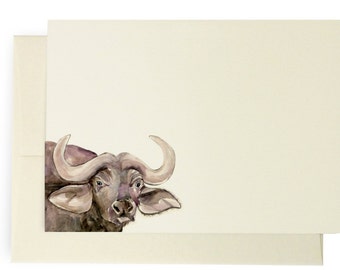 Safari Buffalo Blank Note Card - Illustrated Blank Card, Correspondence Card, Everyday Stationery