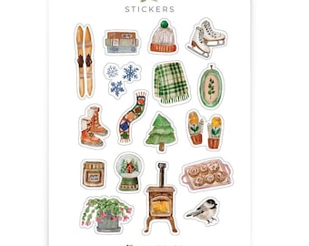 Winter Sticker Sheet- Seasonal Stickers, Planner Stickers, Deco Sticker Sheet, Journal and Scrapbook Stickers, Cottagecore Stickers