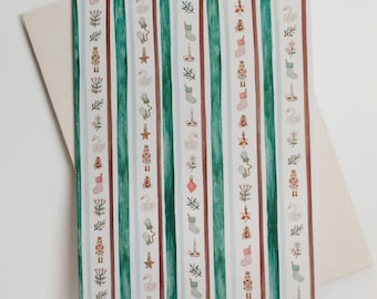 Nutcracker Stripe Winter Pattern Greeting Card, Single Holiday Greeting Card or Boxed Christmas Card Set, Blank Inside Christmas Card