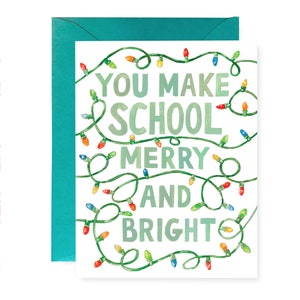 Merry & Bright Teacher Card - Cute Teacher Christmas Card for the holidays