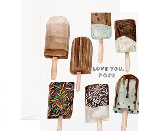 Pops Love Card - Tarjeta ilustrada del Día del Padre, Tarjeta de felicitación del Día del Padre, Tarjeta para papá, Suegro, Tarjeta del Día del Padre, Paleta
