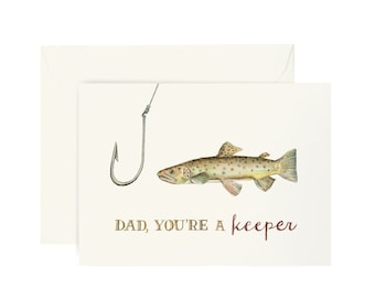 Dad You're a Keeper - Illustrated Father's Day Card, Father's Day Greeting Card, Card for Dad, Father in Law, Father's Day Card, Outdoorsy