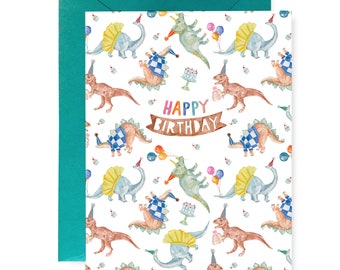 Dino Birthday Greeting Card- Dinosaurs Happy Birthday Greeting Card