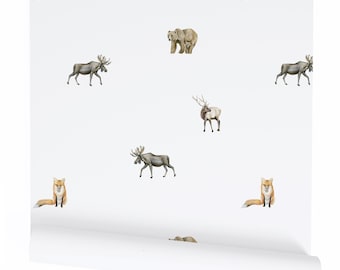 Mountain Animals Wallpaper Roll- perfect for Woodland Themed Nurseries, boys nurseries, cabins, and more