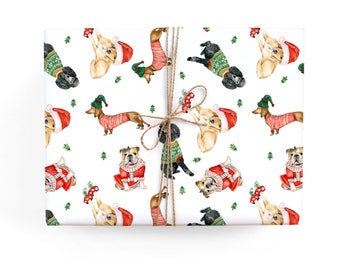 Unique Christmas Dog Wrapping Paper in Christmas sweaters and Santa Hats