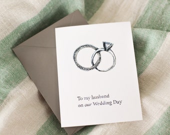 To My Husband Wedding Rings Greeting Card - Illustrated Celebration, Love You, Wedding Day, Wedding Card