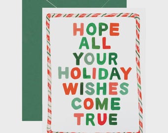 Holiday Wishes Greeting Card, Cute Holiday Card, Merry Christmas, Holiday Stationery, Handmade Card, Happy Holidays Blank Inside Card