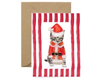 Santa Cat Greeting Card, Christmas Card, Christmas Cat, Cat Lover, Cute Holiday Card, Merry Christmas, Christmas Stationery, Handmade Card