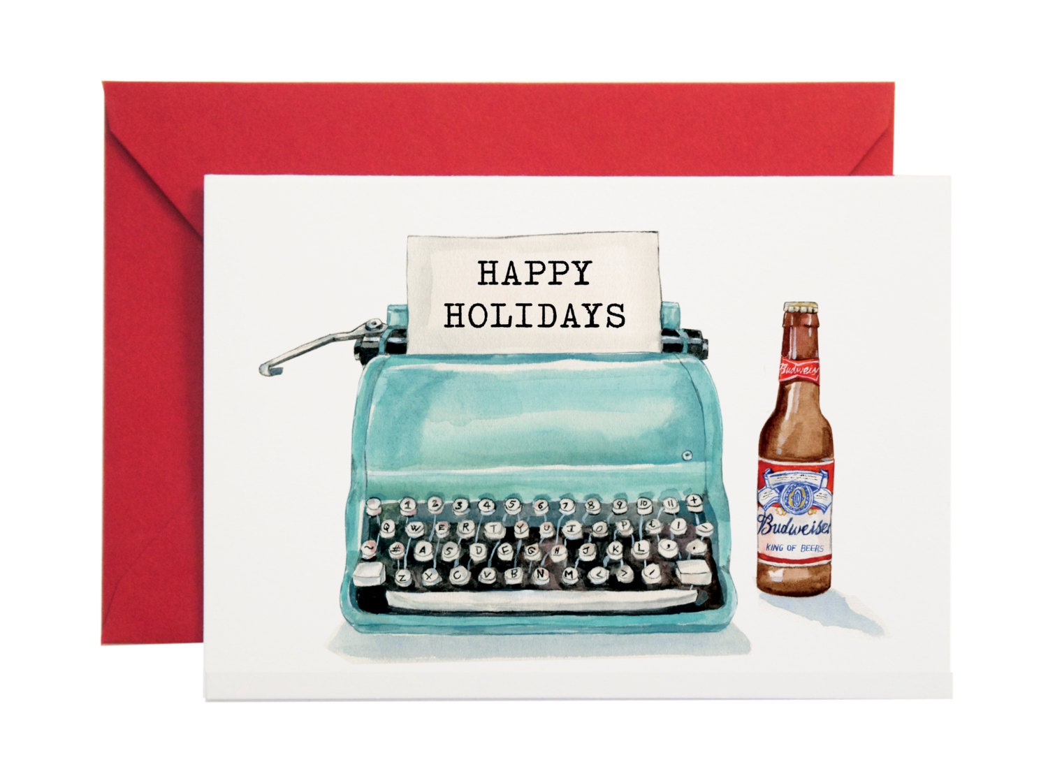 Vintage Typewriter Happy Holidays Greeting Card Illustrated Etsy