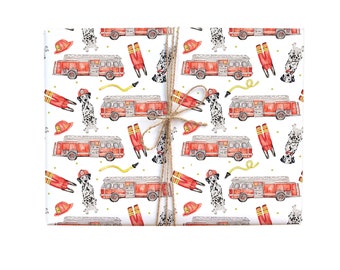 Fire Truck Wrapping Paper – Dalmatian Dog, Firefighter Birthday
