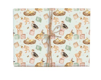 ABC Baby Duck Gift Wrap- New Baby Wrapping Paper, New Paper Gift Wrap, Illustrated Wrapping Paper, Baby Shower Wrapping Paper