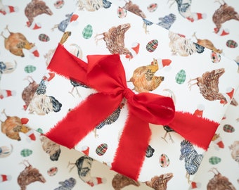 Wrapping Paper: Cute Christmas Chickens Holiday Gift Wrap