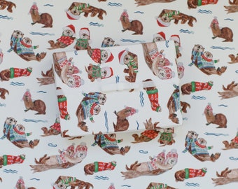 Christmas Wrapping Paper featuring Holiday Otters- Cute Christmas Gift Wrap - Recyclable