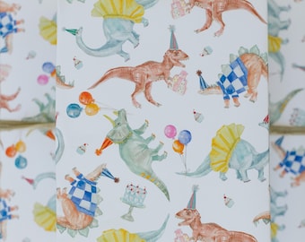Birthday Dinosaurs Gift Wrap - Happy Birthday Dino Wrapping Paper - Kids Birthday Gift Wrap