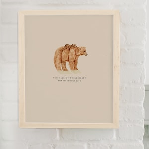 Mama and Baby Bear Art Print- Featuring "You have my whole heart for my whole life" quote.  8 x 10 Nursery Art Print