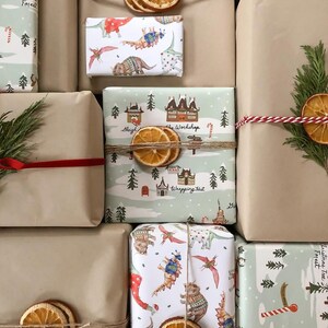 Christmas Wrapping Paper featuring cute Dinos in Christmas Sweaters. Perfect for kids and Dinosaur lovers! image 6